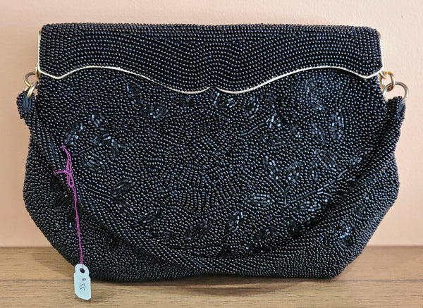 La Regale Purse Black Bugle Beaded Clutch Vintage Evening 